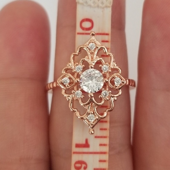Antique Rose Gold CZ Ring 925 Sterling Silver - Picture 2 of 13